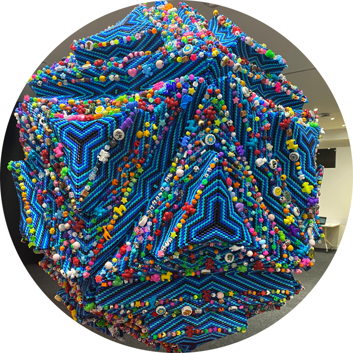 An image of the sculpture made by artist, Nico Williams, from many bravery beads donated by SickKids patients.