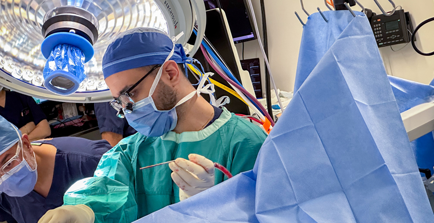 Dr. George Ibrahim implanting the Responsive Neurostimulation device in the operating theatre.